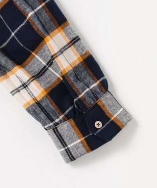 J.PRESS LADIES L コットン起毛タータンチェック シャツ ブラウス ネイビー×オフ×イエローチェック系