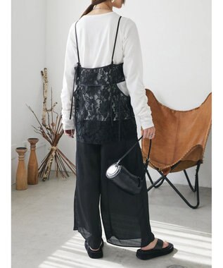 Green Parks AnriettMusee シャーリングスリーブＴシャツ＋レースキャミソールＳＥＴ Black