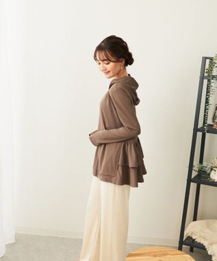 OP／FILA 【Ocean Pacific】バックフリルラッシュガード パーカー ブラック×グレー