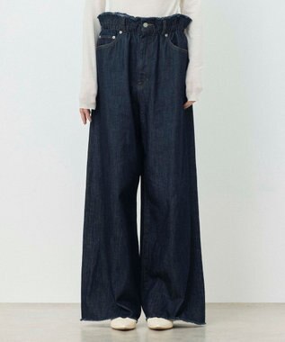 NAVE 【ReNAVE・洗える/軽量】ライトデニム ウエストギャザーパンツ ネイビー系