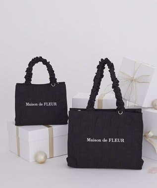 Maison de FLEUR ギャザーハンドルリボンキルティングトート Black