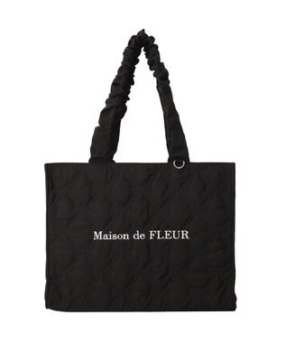 Maison de FLEUR ギャザーハンドルリボンキルティングトート Black