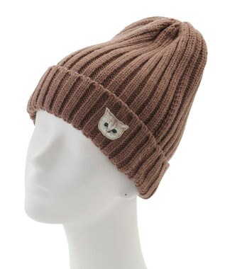 MOONBAT 【FUDGE11月号掲載】PAUL & JOE ACCESSOIRES ヌネット刺繍ワッペン付リブニット帽 モカブラウン