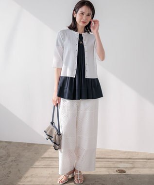 組曲 【先行予約】シアーニット5分袖 カーディガン ホワイト系