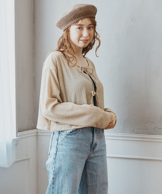 San-ai Resort（三愛水着楽園） 【WEB限定】ニットレーストップス付き4点セット水着 ベージュ