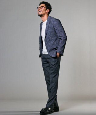 GOTAIRIKU ロングセラー【洗える/折り目加工/シワになりにくい/ウエストアジャスター】ウォッシャブル サマーウール100％パンツ_限定色(ノータック)25年モデル 新色/ライトグレー×格子