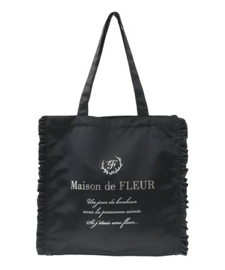 Maison de FLEUR サテンフリルスクエアトートバッグ Black