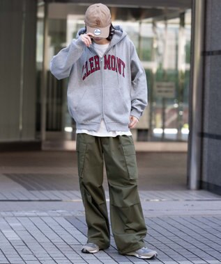 WEGO 【25年秋冬新作/ユニセックス着用ITEM/SMLサイズ展開】グラフィックロゴダブルZIPパーカー 杢グレー