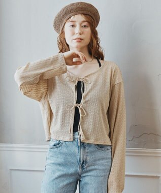 San-ai Resort（三愛水着楽園） 【WEB限定】ニットレーストップス付き4点セット水着 ベージュ