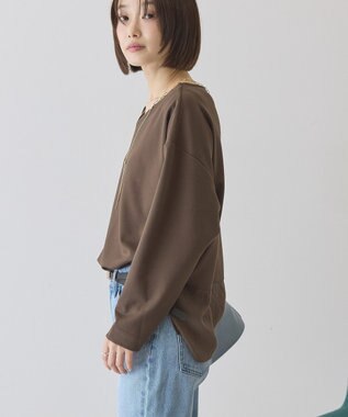AMERICAN HOLIC Vネック裾異素材ポンチプルオーバー Brown