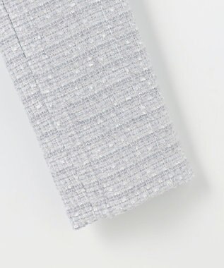 ANY SIS L ノーカラーフリンジツイード ジャケット ブルーグレーミックス