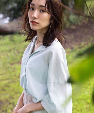 組曲 【洗える】ナチュラルローンスキッパー ブラウス スモーキーグリーン系