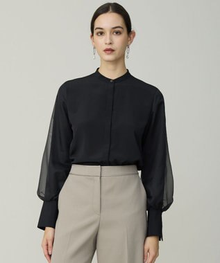 ICB L 【先行予約】 オーガンコンビシャーティング シアーレイヤードスリーブブラウス ブラック