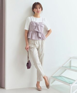 Feroux 【セットアップ対応・洗える】リボンタフタ ビスチェ カットソー ピンク系