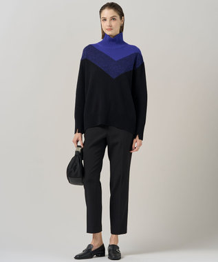 ICB L ソフトカシミヤミックス インターシャ ハイネックニット ロイヤルブルー系