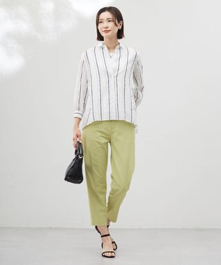 J.PRESS LADIES L 【洗える】SHEERストライプ ペプラム シャツ ブラウス ホワイトストライプ系