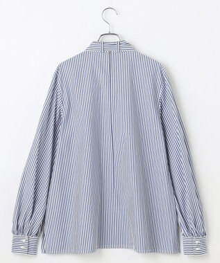 #Newans 【洗濯機可】ステッチデザインリボンタイブラウス ネイビーストライプ