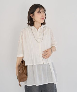 Green Parks Ｉ　ＳＥＴ２点　ギャザーシャツ＋布帛インナー Off White