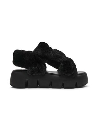 STEVE MADDEN BONKERS-F ファー厚底サンダル ブラック
