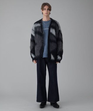 WEGO 【ユニセックス着用ITEM/MLサイズ展開】モヘアタッチパターンカーディガン ブラック
