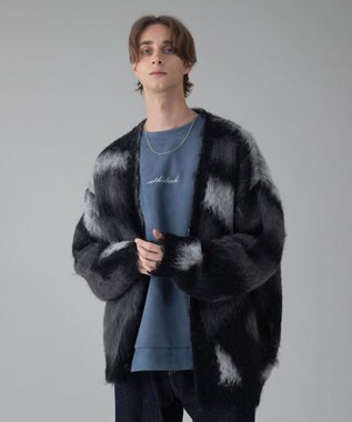 WEGO 【ユニセックス着用ITEM/MLサイズ展開】モヘアタッチパターンカーディガン ブラック