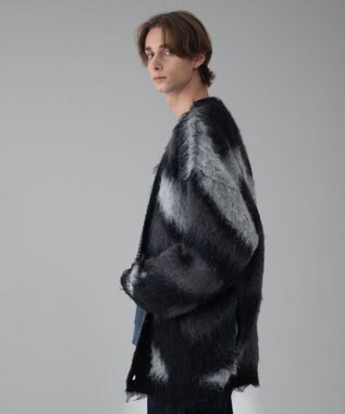 WEGO 【ユニセックス着用ITEM/MLサイズ展開】モヘアタッチパターンカーディガン ブラック