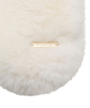 MOONBAT FURLA（フルラ）ファーマフラー 差し込み フェイクレザー ロゴプレート付 ファーティペット フェイクファー オフホワイト