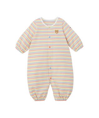 MIKI HOUSE HOT BISCUITS 【50-60cm】 みじんボーダー ワンポイント刺繍 ツーウェイオール マルチカラー