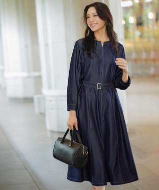 ANY SIS L シャンブレーベルテッド ワンピース