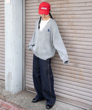 WEGO 【ユニセックス着用ITEM】ワンポイントニットカーディガン 杢グレー