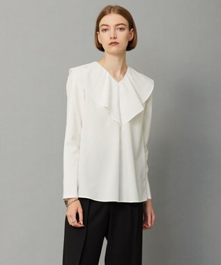 ICB L 【洗える】ハイゲージポンチ ラッフルカラープルオーバー オフホワイト系