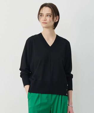 ICB クリアレーヨンストレッチ Vネックニット ブラック
