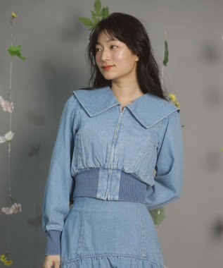 Green Parks ｄａｚｚｌｉｎ　襟付きデニムショートｚｉｐブルゾ Indigo