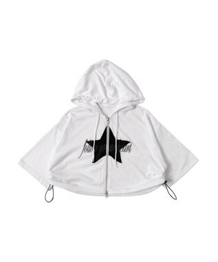 WEGO スターロゴ半袖ジップパーカー ホワイト