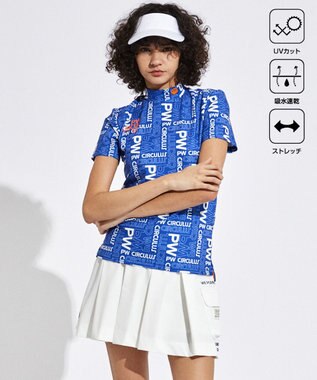 PW CIRCULUS 【UVカット / 吸水速乾 / 伸縮性抜群】【WOMEN】PWロゴ柄モック サックスブルー系5