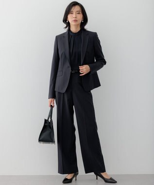 23区 L 【セットアップ対応】ラフィーネウール ワイドパンツ ネイビーストライプ