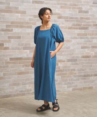 J.PRESS YORK STREET 【WOMEN】コットンワッシャーリラックス ワンピース ピーコックグリーン系