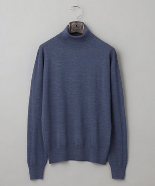 GOTAIRIKU 【家庭洗濯可能】イタリア糸 ハイゲージ タートルニット サックスブルー系