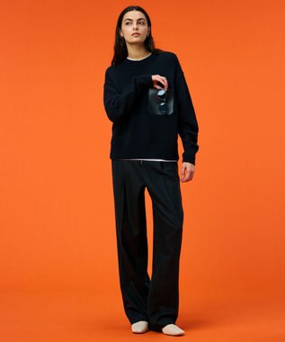 BEIGE， 【洗える】LEADER / フェイクレザーポケットクルーネックトップス Navy