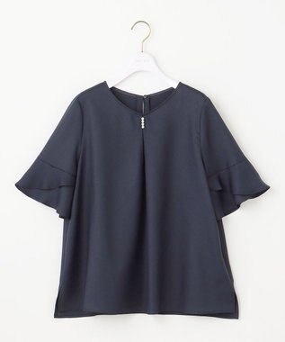 ANY SIS S 【接触冷感・UVカット・速乾】スムージーポリエステル フレアスリーブ ブラウス ネイビー