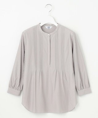 J.PRESS LADIES L ストライプジャージー ピンタック カットソー グレージュ系