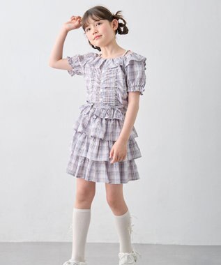 ANY KIDS 【洗濯機可能】2WAY チェックブラウス ブラウン