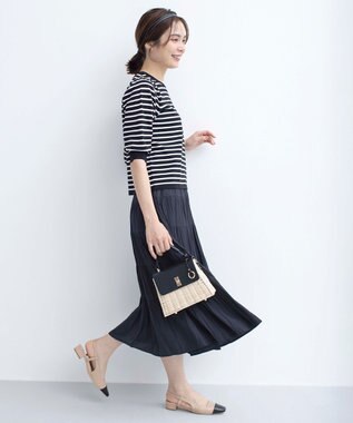 組曲 【UVケア・接触冷感】MINA 6分袖ニットプルオーバー オフ×ブラック系1