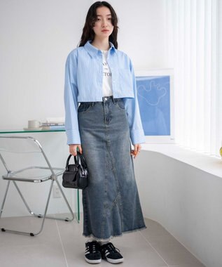 WEGO カラーショートシャツ ブルーストライプ