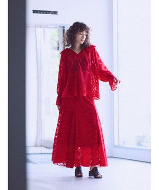 Green Parks シアージャガード花柄ボリュームスカート Red