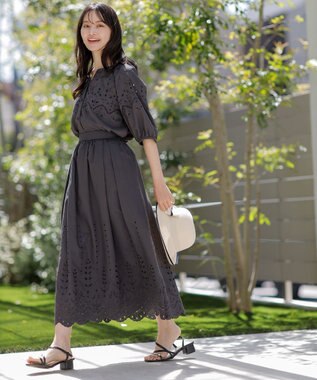 ANY SIS L 【洗える】カットワークエンブロイダリー ブラウス スレート