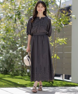 ANY SIS 【洗える】カットワークエンブロイダリー ブラウス スレート