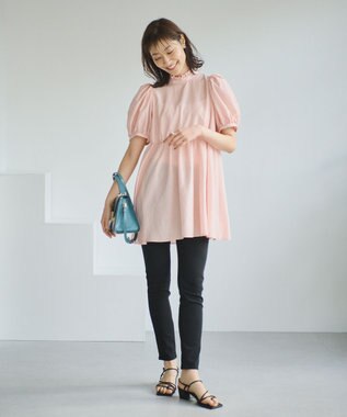 #Newans 【ANSWER for 骨格ウェーブ】フリルカラーパフスリーブチュニック ピンク系