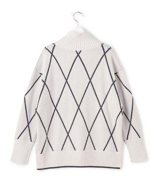 ICB L 【先行予約・洗える】ソフトカシミヤミックス ダイヤ柄ハイネックニット トープ×ブラック系