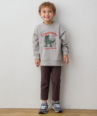 ANY KIDS 恐竜プリント 裏毛トレーナー ライトグレー